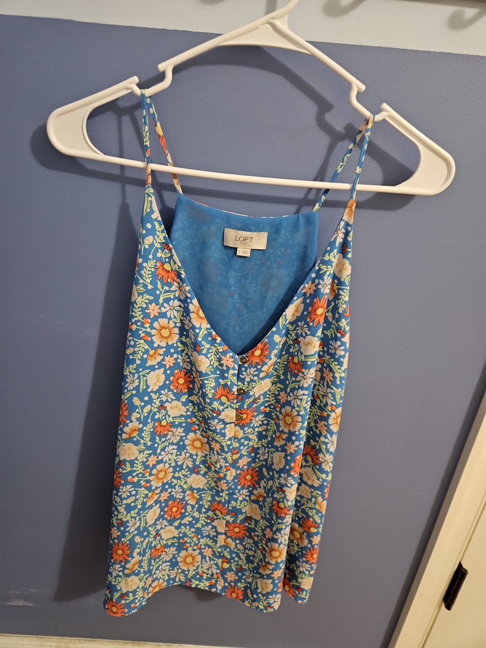 LOFT Bright Blue Floral Spaghetti-Strap Cami